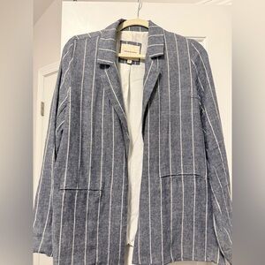 Thread & Supply Navy Pinstripe Open-Front Blazer